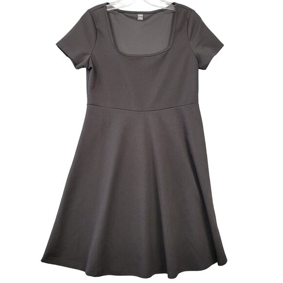 Shein Black Dress Midi Unlined Casual Short Sleeves Square Neckline Women Size L - Picture 1 of 9